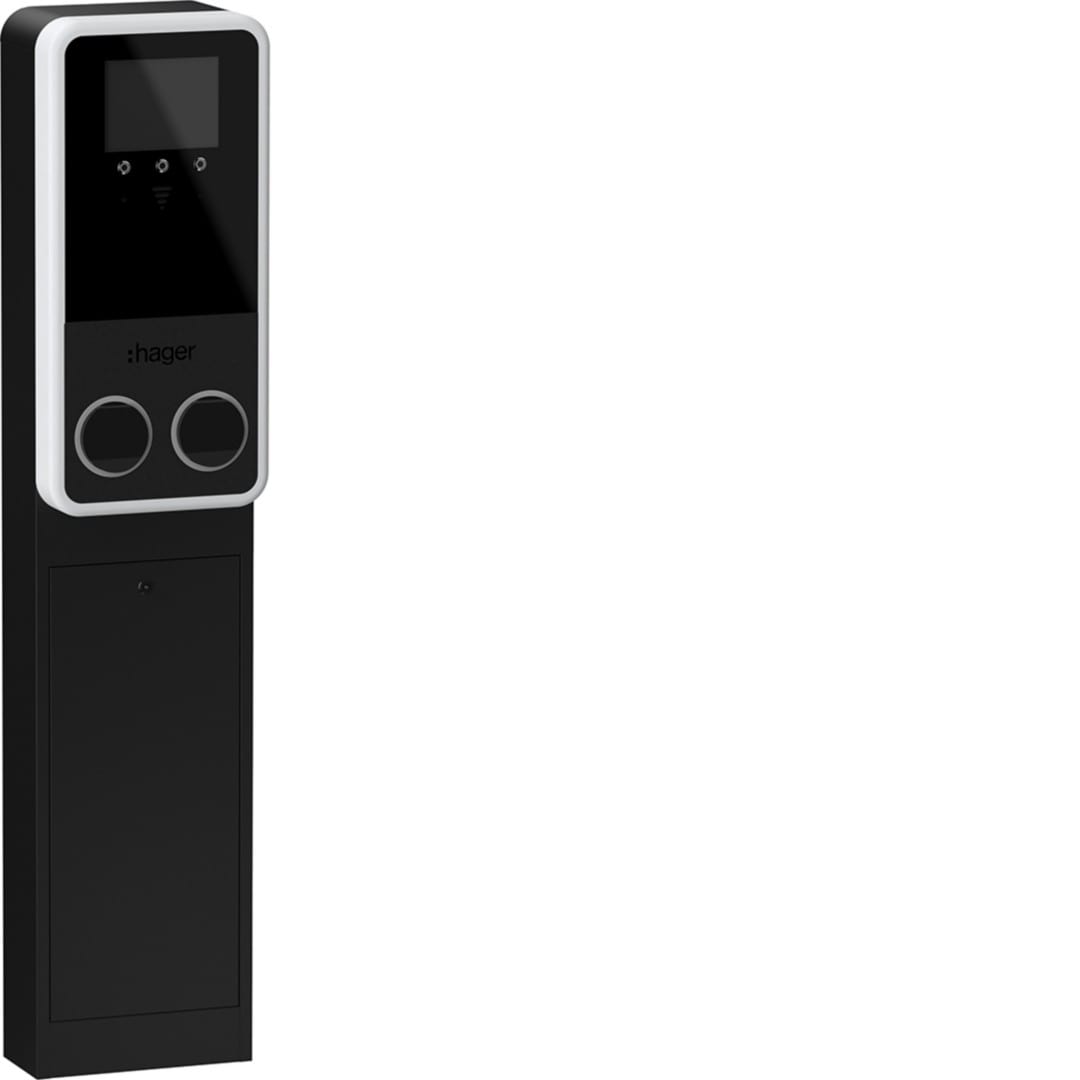 Borne de recharge Hager witty park2 Borne totem IP55 IK10 2x22kW T2+TE+OCPP+MID+ECRAN+RFID+Protections